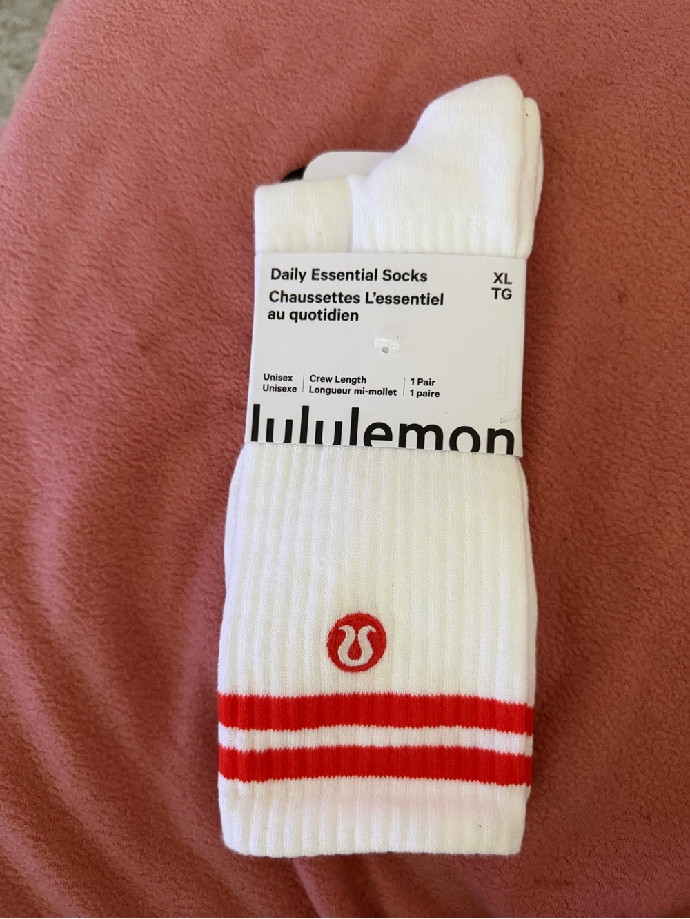 lululemon athletica White Crew Socks with Red Stripes